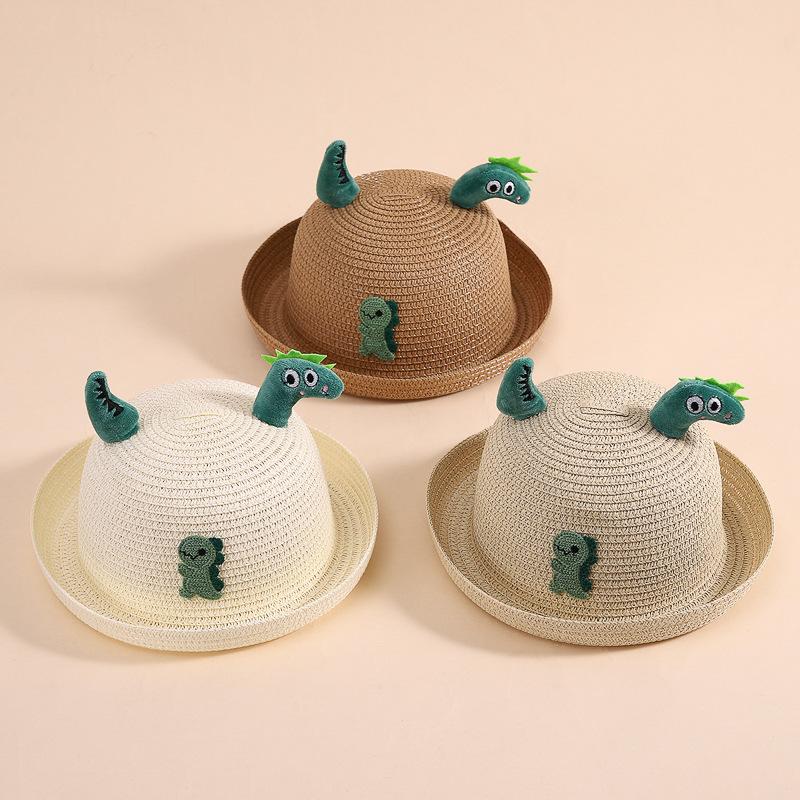 Cappello di Paglia Estivo per Bambini Uomini e Donne Dinosauro Cartone Animato 3-6 Anni Carino Dinosauro 3D Tridimensionale Cappello da Pescatore