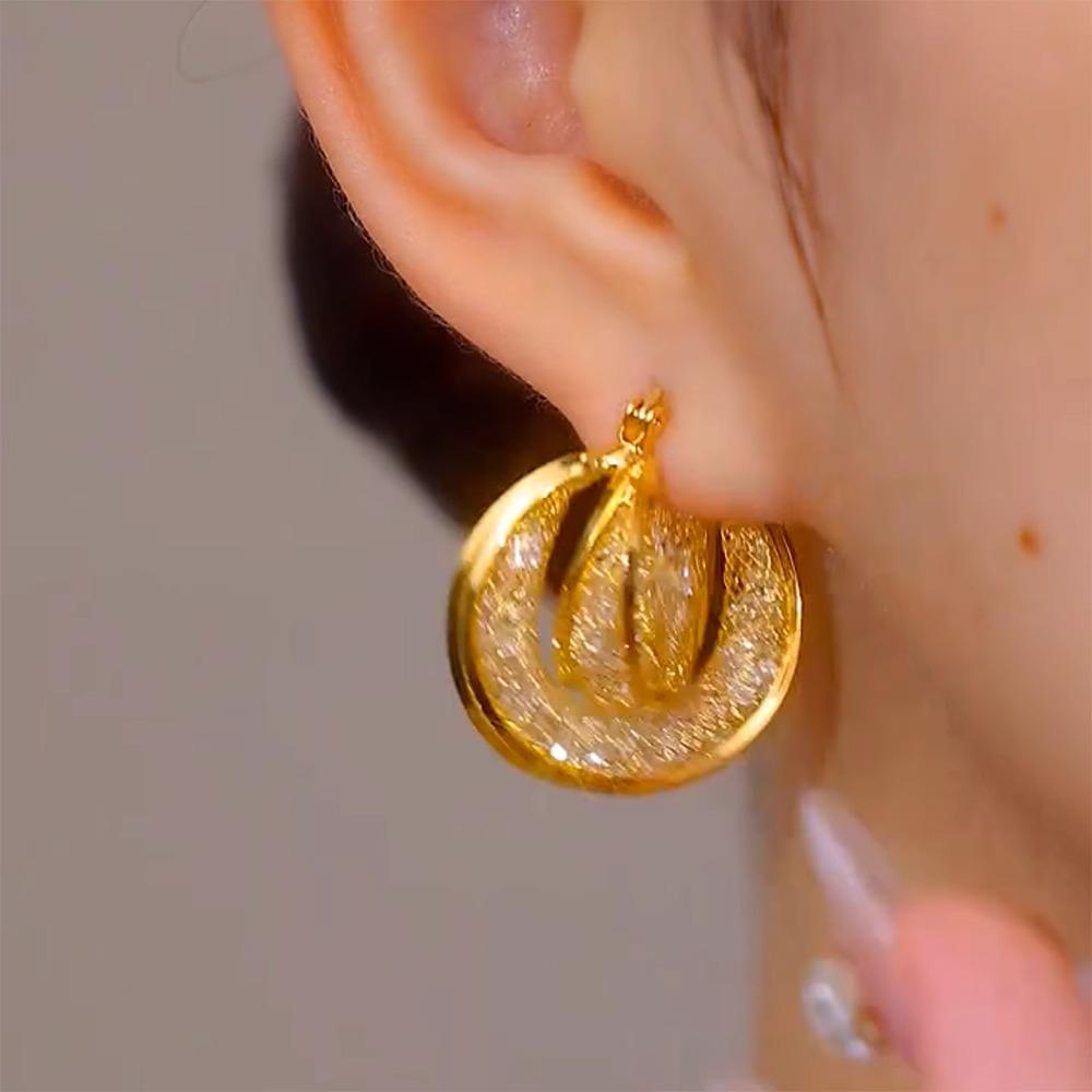 Hong Kong Luxury Gold Crystal Zircon Cross Rings & Opulent Circle Ear Cuffs