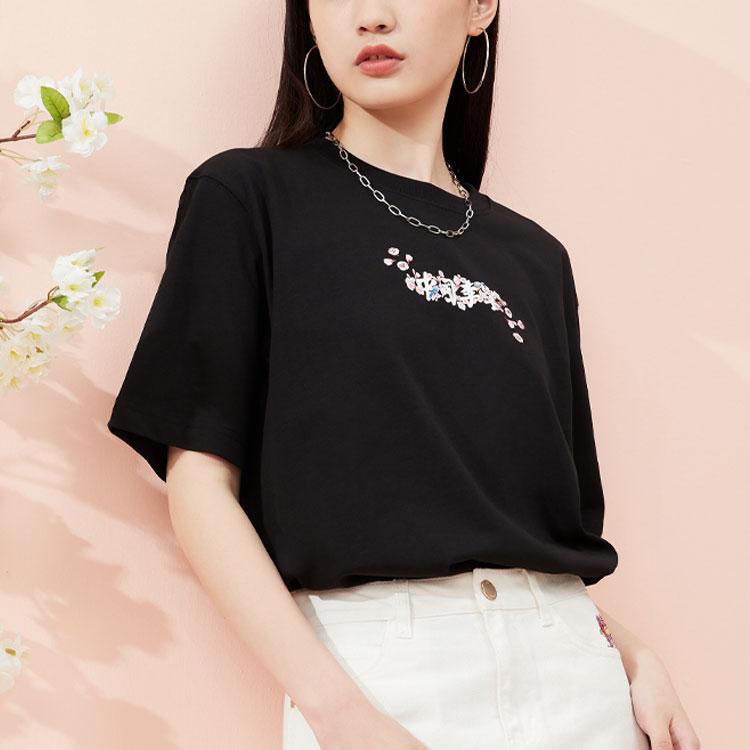 Li-Ning Sakura Series Logo Print Round Neck Short Sleeve T-Shirt Men Tops Black AHSR630-3