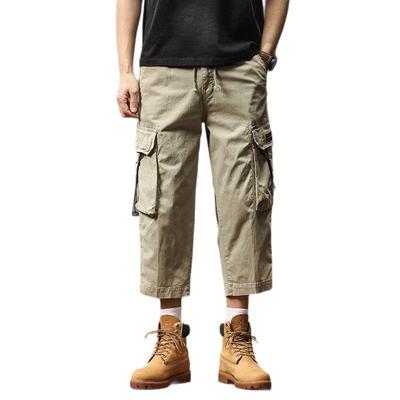 Herren Cropped Hosen, Herren Freizeithosen, Lockere Baumwoll Cropped Hosen, Herren Arbeitshosen, Shorts mit mehreren Taschen, Dünnes Design