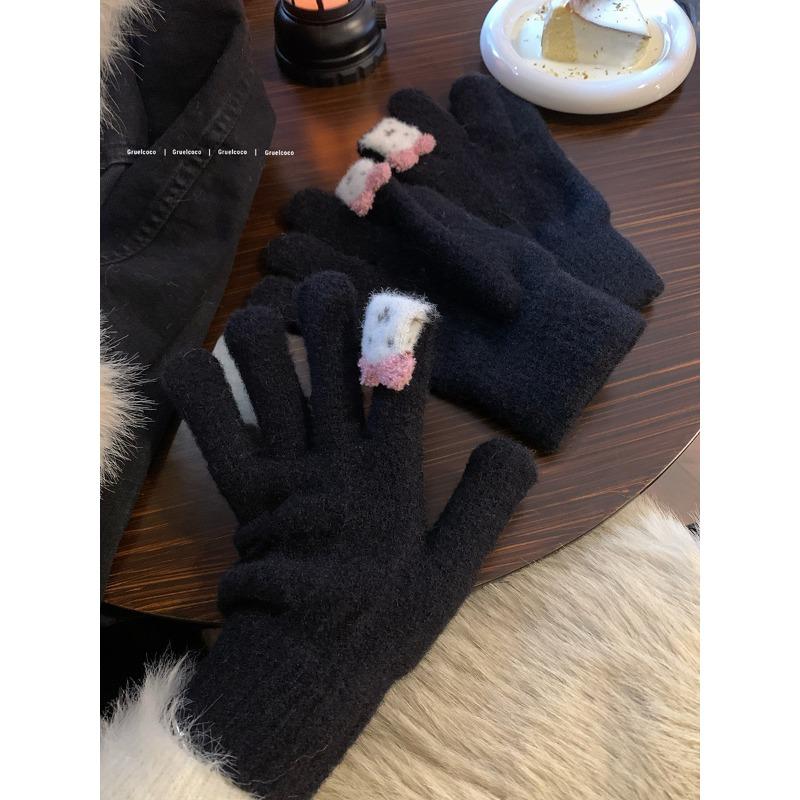 

Теплые перчатки для женщин зимой, милые зайчики, однотонные шерстяные вязаные пальцы, защита от холода для верховой езды на открытом воздухе, сенсорный экран для студентов average size