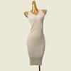Export Foreign Trade Cut the Tag Off Double V-neck Sunken Stripe Vest Skirt Western Style Slim Fit High Elastic Solid Knitted Sheath Dress