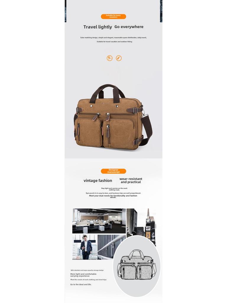 Cross-Border Multifunctional Canvas Backpack: Briefcase, Handbag & Shoulder Bag with Large Capacity for Laptops & Casual Travel.