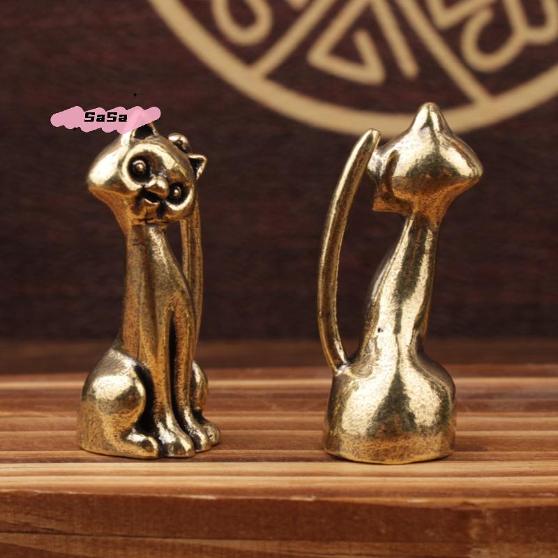 S-1Pc Antique Brass Cat Statue - Copper Animal Sculpture Incense Burner Home Desktop Decor Figurine For Cat Lovers