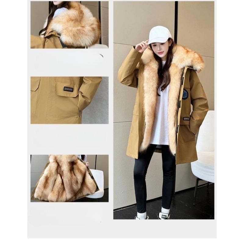Parka Invernale Spesso da Donna con Fodera in Pelliccia Sintetica di Vison Staccabile Giacca Piumino Pelliccia di Volpe
