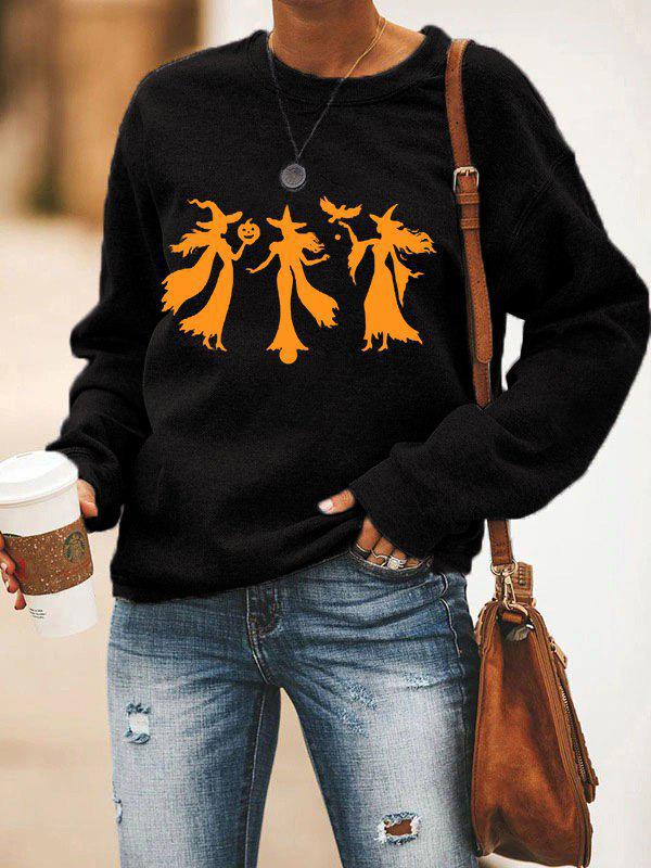 European Halloween Witch Sisters Funny Print Long Sleeve Sweatshirt for Women
