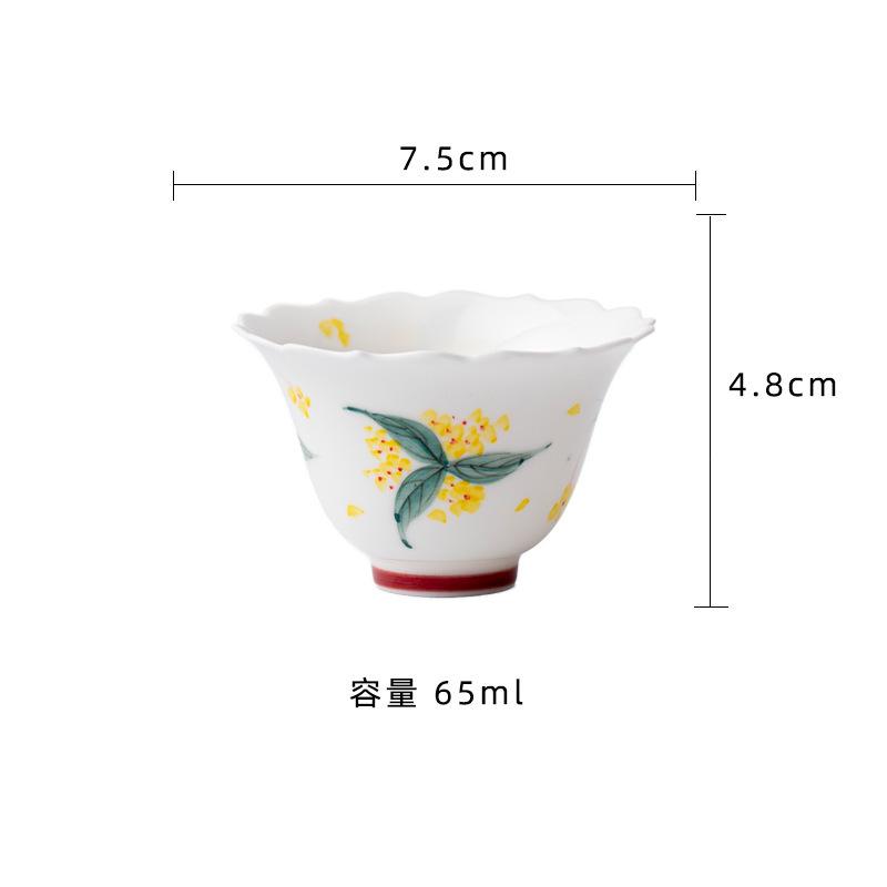 

2pc/lot Hand-painted Osmanthus Teacup Traditional Tea Bowl Tea Pair Tea-tasting Smelling Cup Jianzhan Master Cups Drinkware 65ml As Your Choose