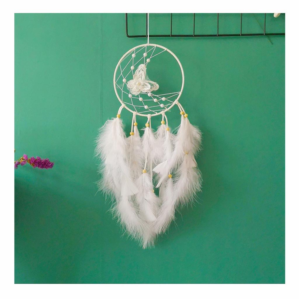 Bridal Butterfly Dreamcatcher - White Feather Wind Chime Pendant for Wedding/Home Decor