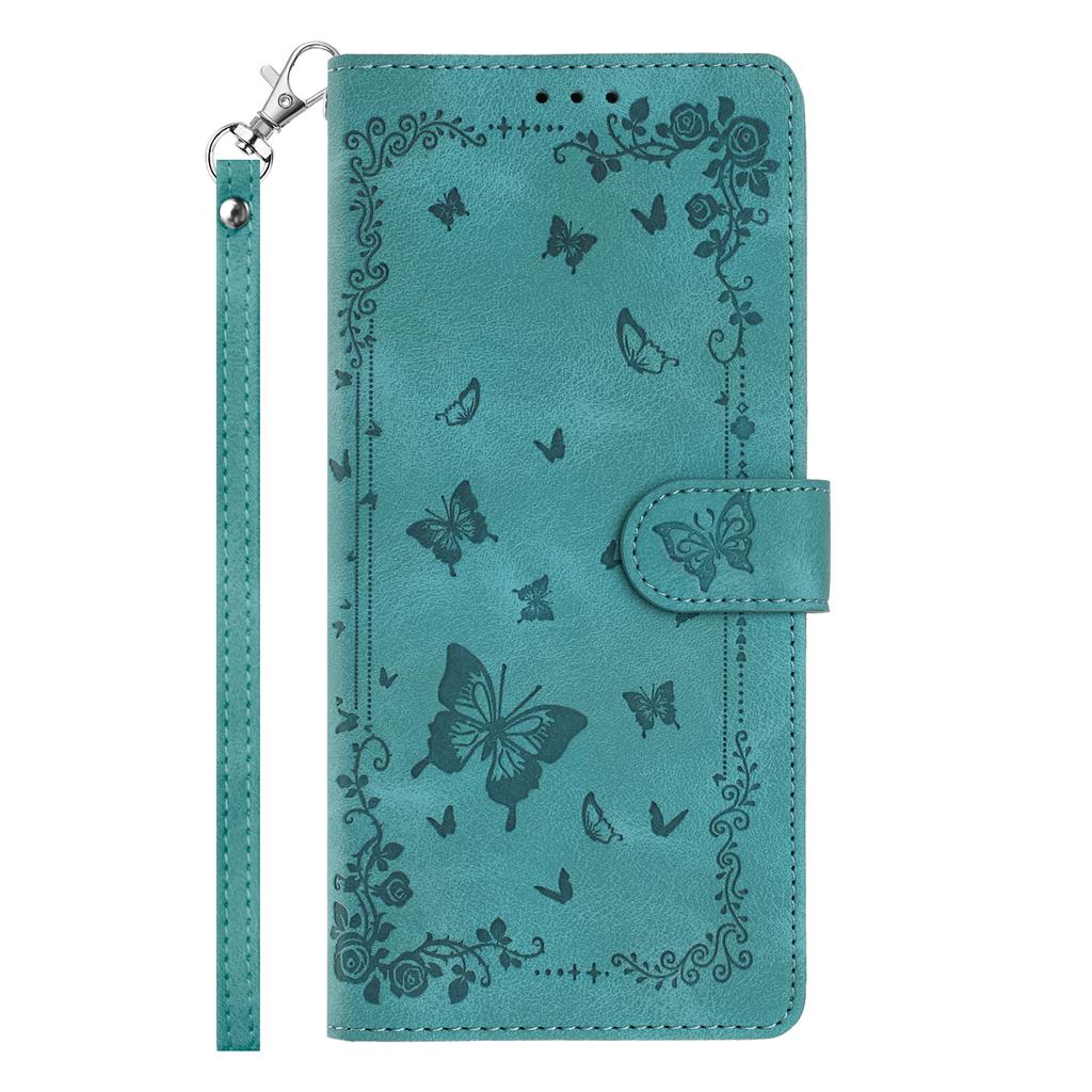 For iPhone 16 Pro Max Case Garden Imprinted PU Leather Wallet Phone Cover with Wrist Strap