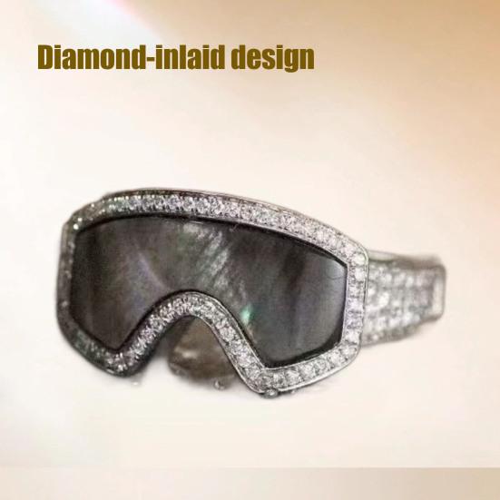 Anello Occhiali da Sci Strass Lucidi Anello da Dito Anello a Tema Sport Invernali 3D Accessorio Gioiello per Cappotto Invernale Regalo per Appassionato di Sci