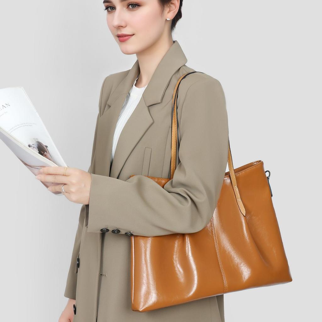 Genuine Leather Women's Bag for Work Commute, Niche Style Handbag, Color-Block Design, High-End Feel, Large Capacity, Single Shoulder Crossbody Tote