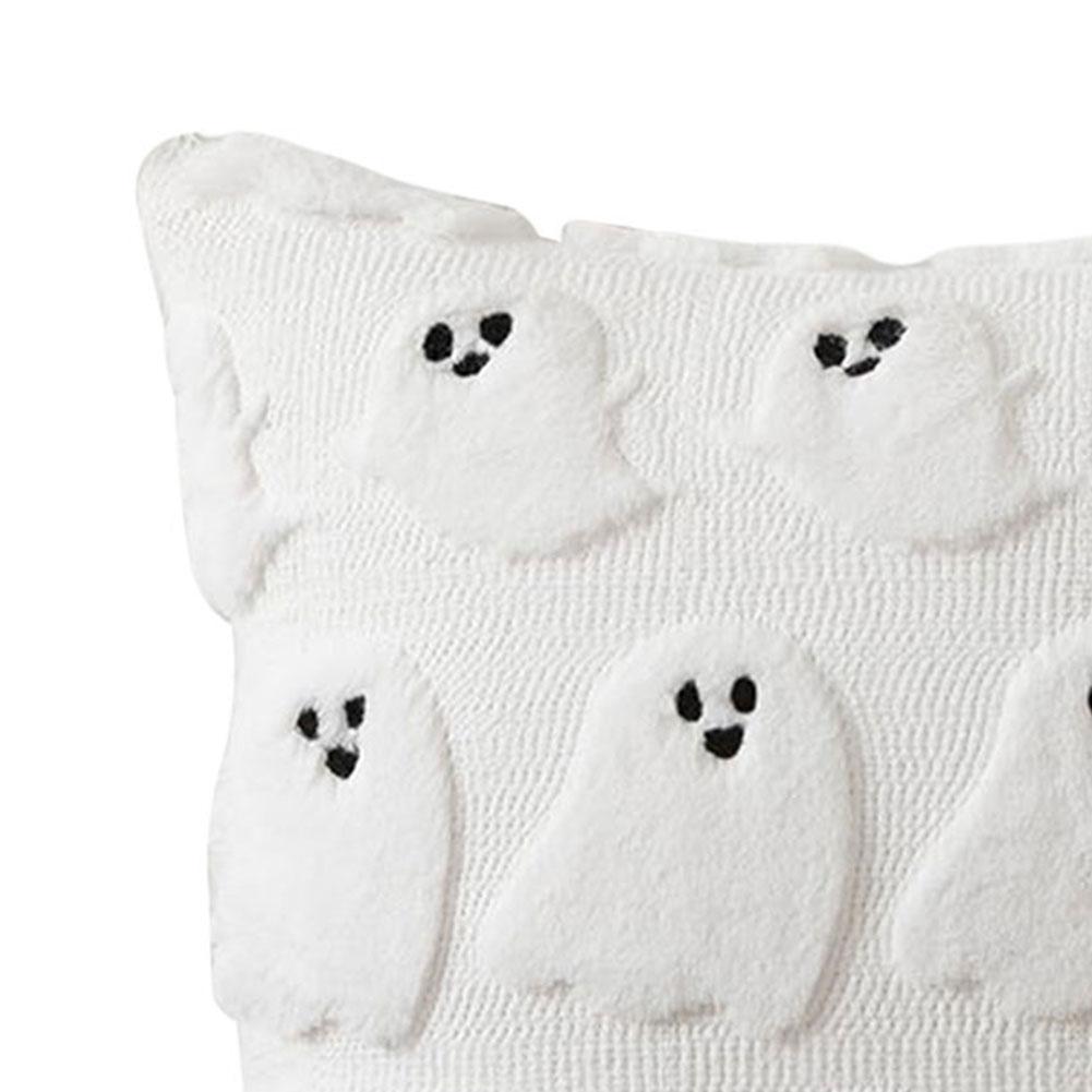 Halloween Plush Faux Fur Pillowcase Washable Ghost&Pumpkin Pillow Cover Throw Pillow Cover for Couch Sofa Bedroom Home Decor
