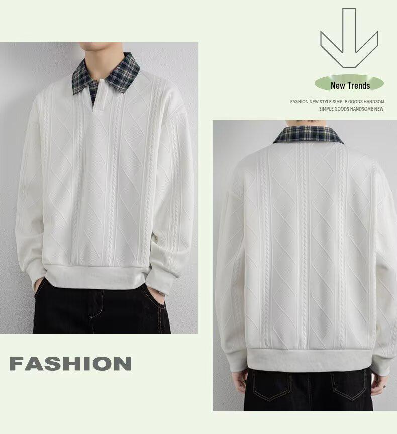Men's Trendy Textured Hooded Sweatshirt and Jacquard Lapel Polo Shirt - Youth Casual Spring/Autumn Style
