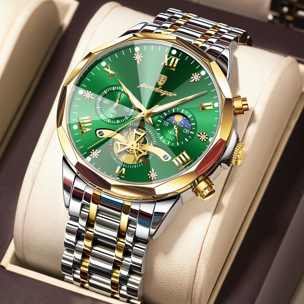 Mens Watch Multifunctional Chronograph Quartz Watch Moon Phase Watches For Men Waterproof Mens Gifts Reloj