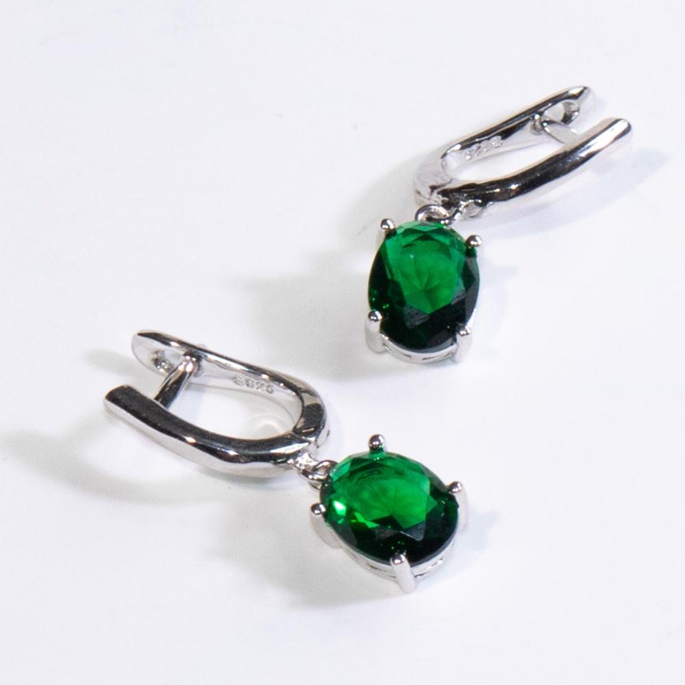 7*9mm Created Nano Emerald 925 Sterling Silver Tarnish Unique Zircon Womens 925 Silver Earrings