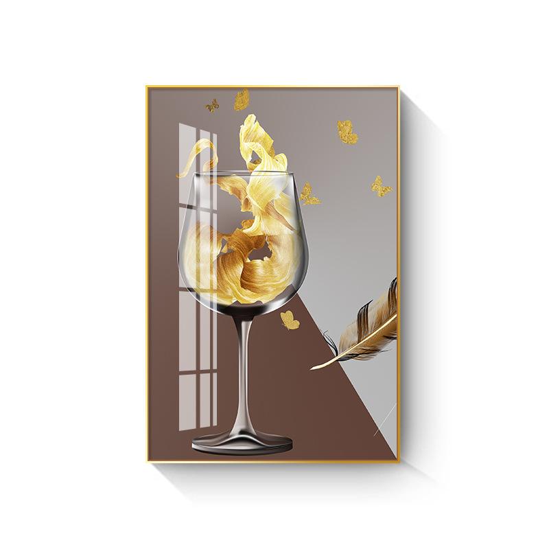 New Chinese Style Wine Glass Canvas Painting Light Luxury Feathers Posters and Prints for Kitchen Dinning Wall Decoration Quadro