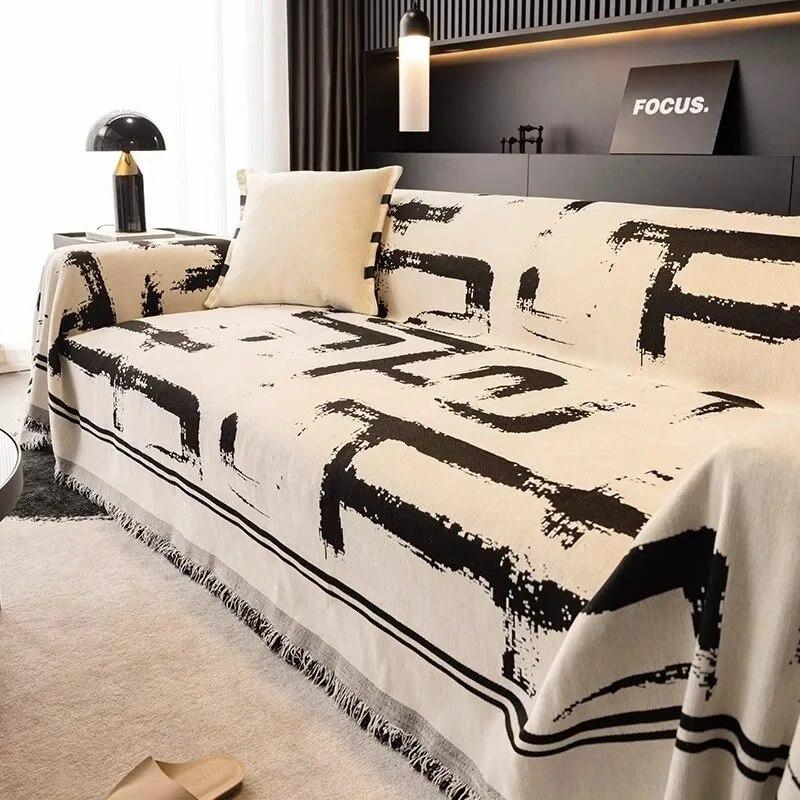 

Чехол для дивана в полоску синели с кисточками, тканевое одеяло для дивана, многофункциональный универсальный чехол для дивана, пыленепроницаемый чехол для диванной подушки 180x130cm1pcs