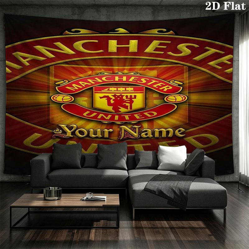 Manchester United F Custom Name Wall Tapestry Aesthetic Wall Hanging Printed Fabric Blanket Decorative Tapestries for Bedroom Living Room Home Decor