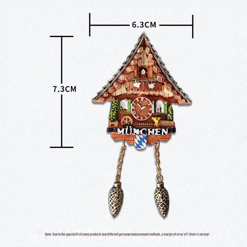 Cuckoo Clock 3D Resin Fridge Magnet: Creative Tourist Souvenir Decoration