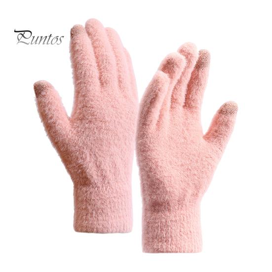 

1 пара зимних перчаток унисекс, толстые плюшевые перчатки с пятью пальцами, нескользящие, для сенсорного экрана, однотонные, эластичные, сохраняющие тепло, перчатки для велоспорта и активного отдыха на открытом воздухе розовый