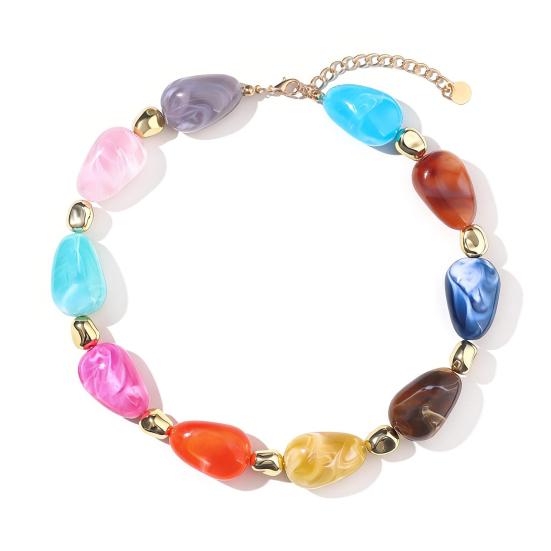 Klobiger Bunter Perlen-Choker Harzperlen-Halskette Boho Urlaubs-Halskette für Damen Tägliches Tragen Sommer Strandurlaub Schmuck
