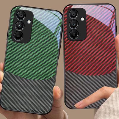 Zweifarbige Streifen für Samsung Galaxy A15 5G 54 4G 51 50 24 35 90 71 12 51 53 52S 80 22 34 Schwarze Handyhülle aus gehärtetem Glas