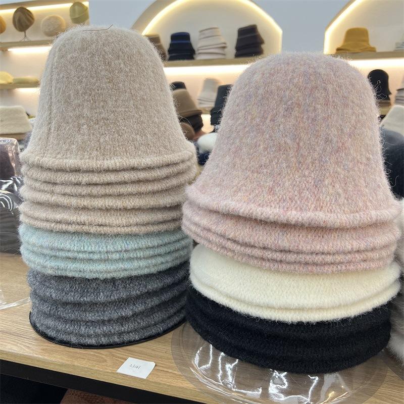 

Imitation cashmere mixed color wool knitted bucket hat women s autumn and winter warm face small versatile bell basin hat M（56-58cm） сірий колір
