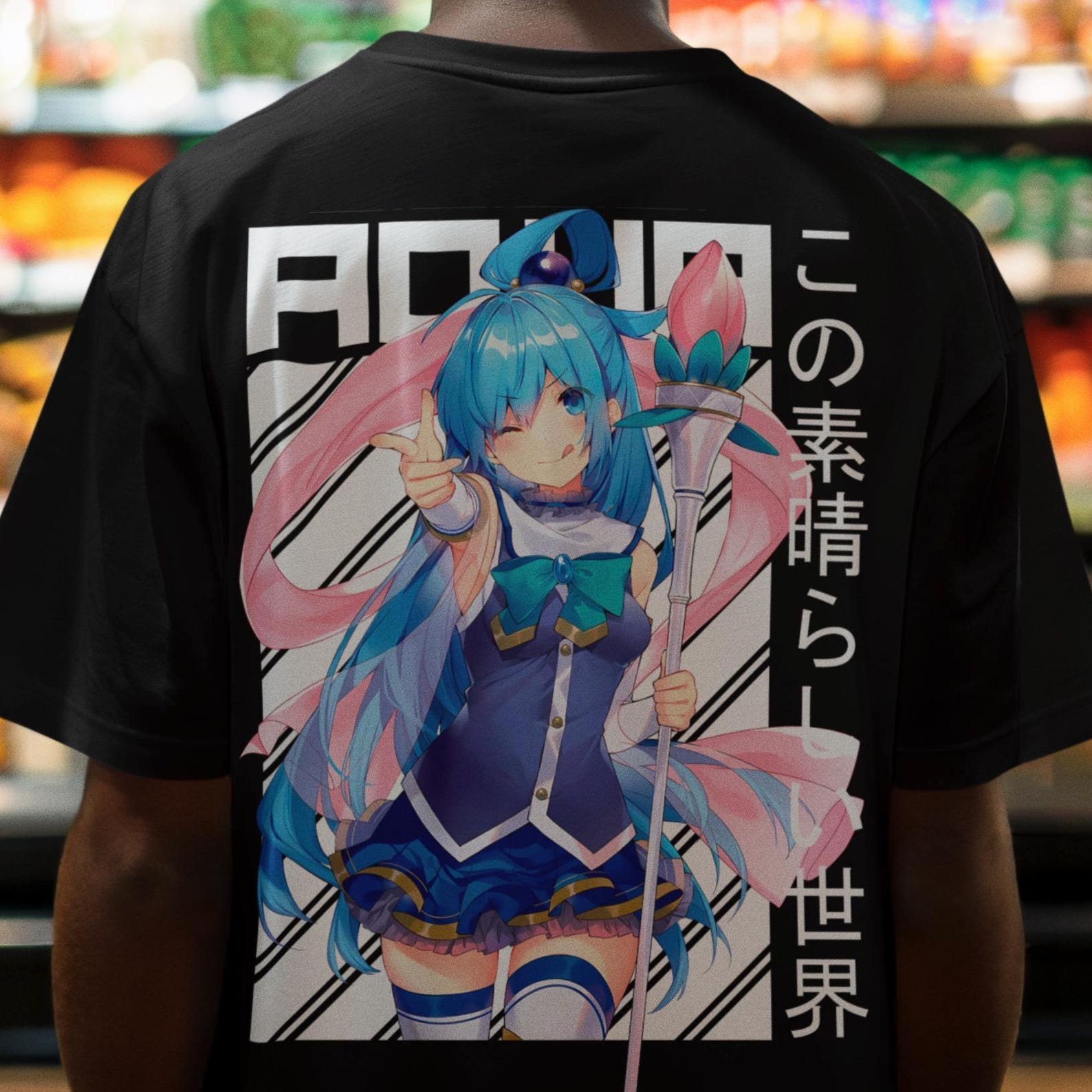 Aqua Konosuba Anime Back Print Tee - Unisex Cotton Shirt M