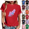 T-shirt à manches courtes pour femme, à col rond, tendance, décontracté, à imprimé rétro