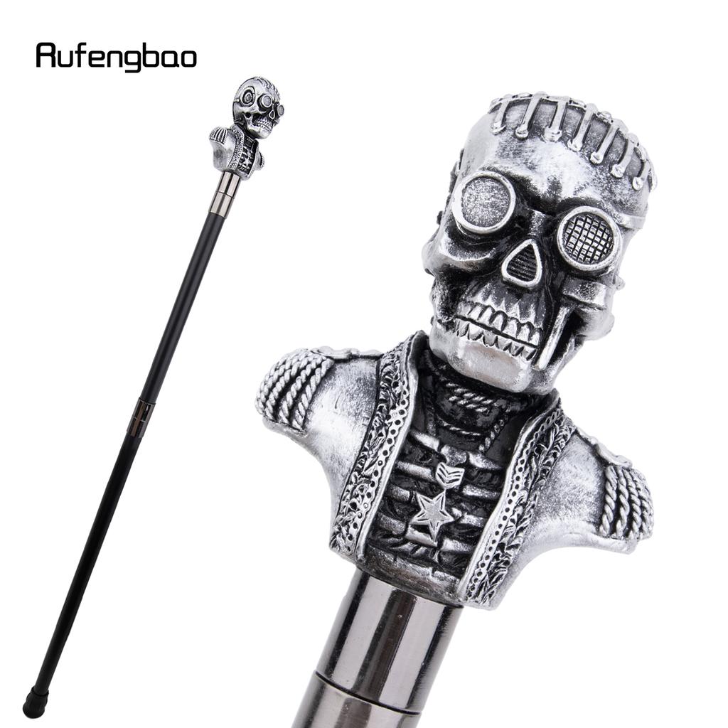 Silver Resin Skull Head Walking Cane Fashion Decorative Steel Stick Gentleman Elegant Cosplay Cane Knob Crosier 92cm