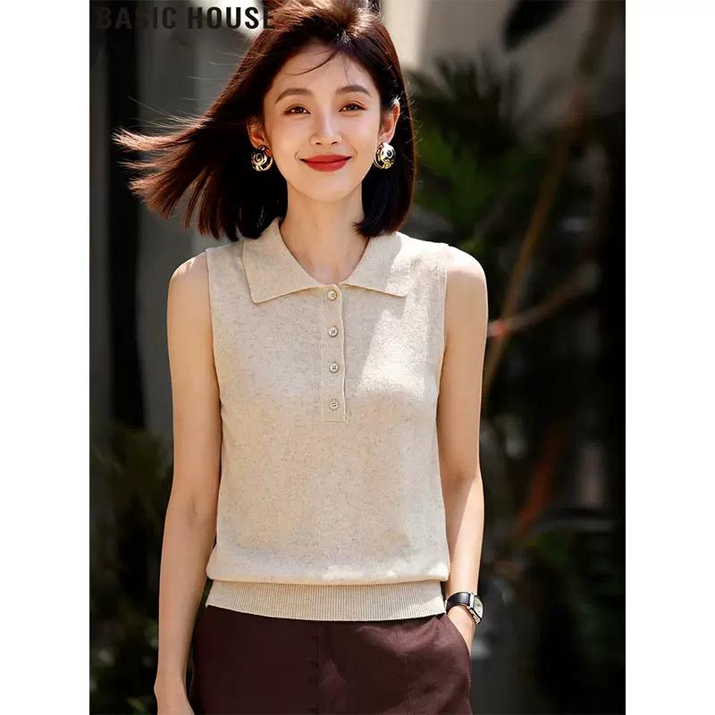 Basic House Tencel Knit Sleeveless Polo T-shirt M