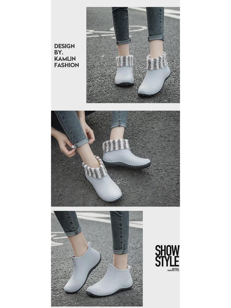 2025 Fashionable Waterproof Low-Top Women's Non-Slip Velvet Rain Boots
