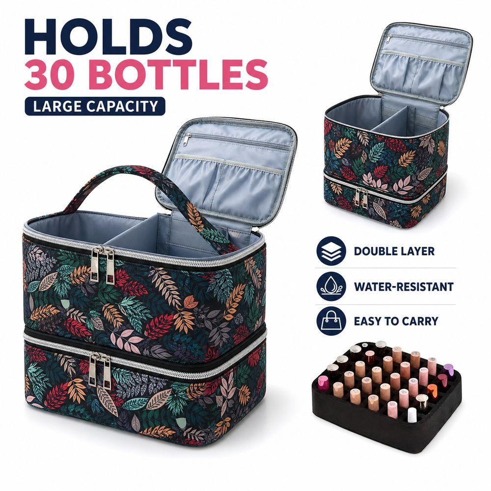 Double Layer Essential Oil Storage Bag 30 Grids Nail Care Kit Bag Makeup Bag for Nail Lovers