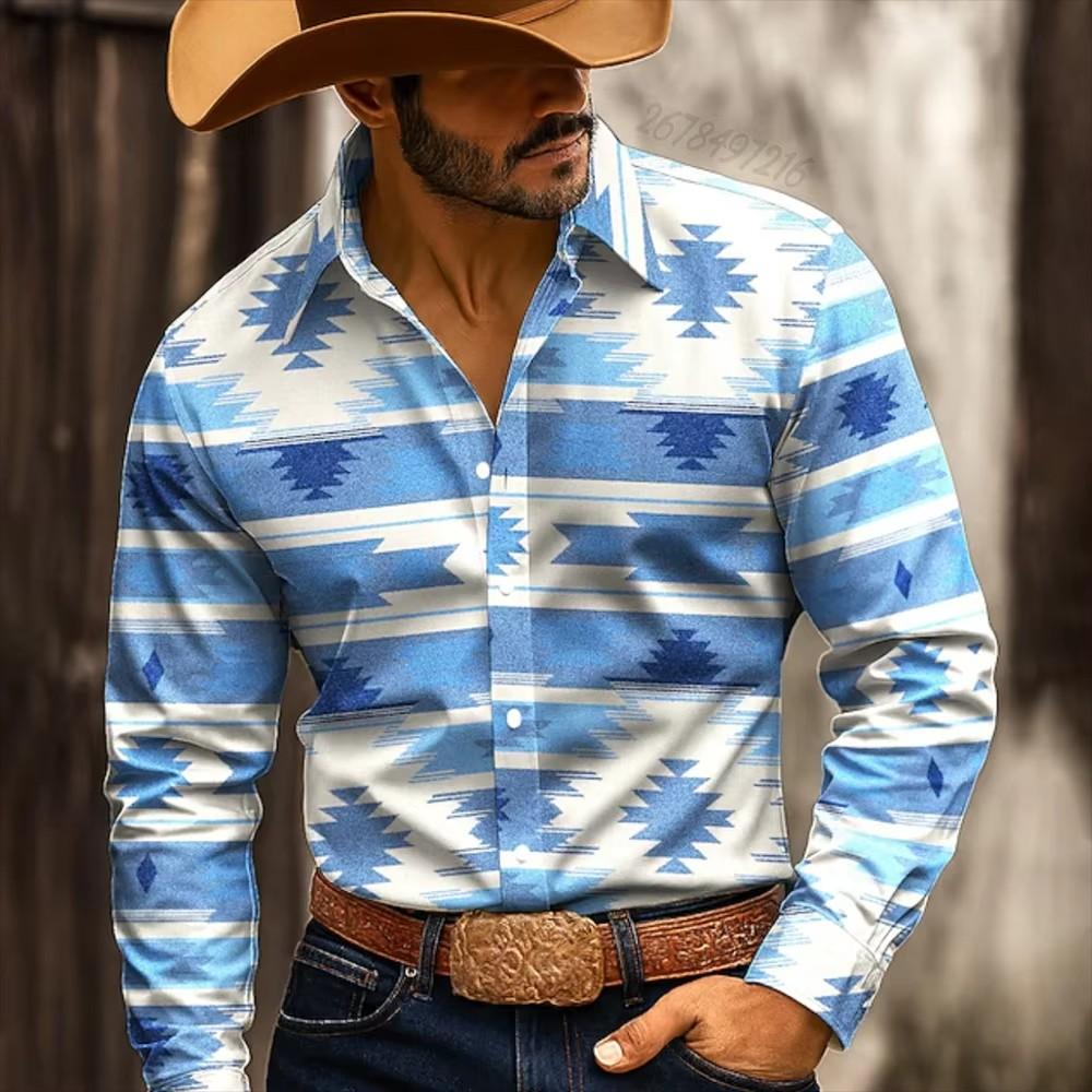 Autumn Winter New Men Clothes Ethnic Tribal Style 3D Digital Print Long Sleeve Shirt Tops Men Lapel Shirt