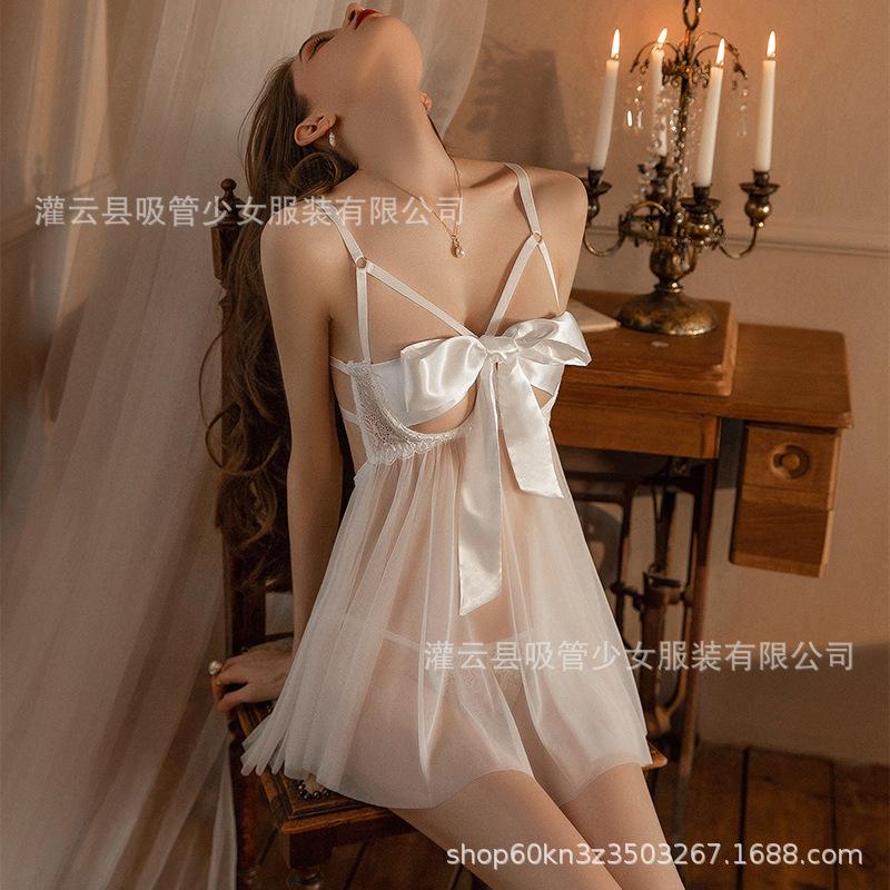 Sex underwear large size steel tray lace backless bow skirt mesh yarn small chest shows big