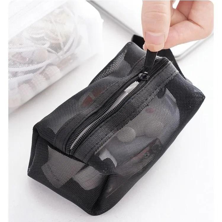 Mini Mesh Storage Bag: Large-Capacity Makeup, Cable, Coin, and Key Holder with Portable Drawstring Design