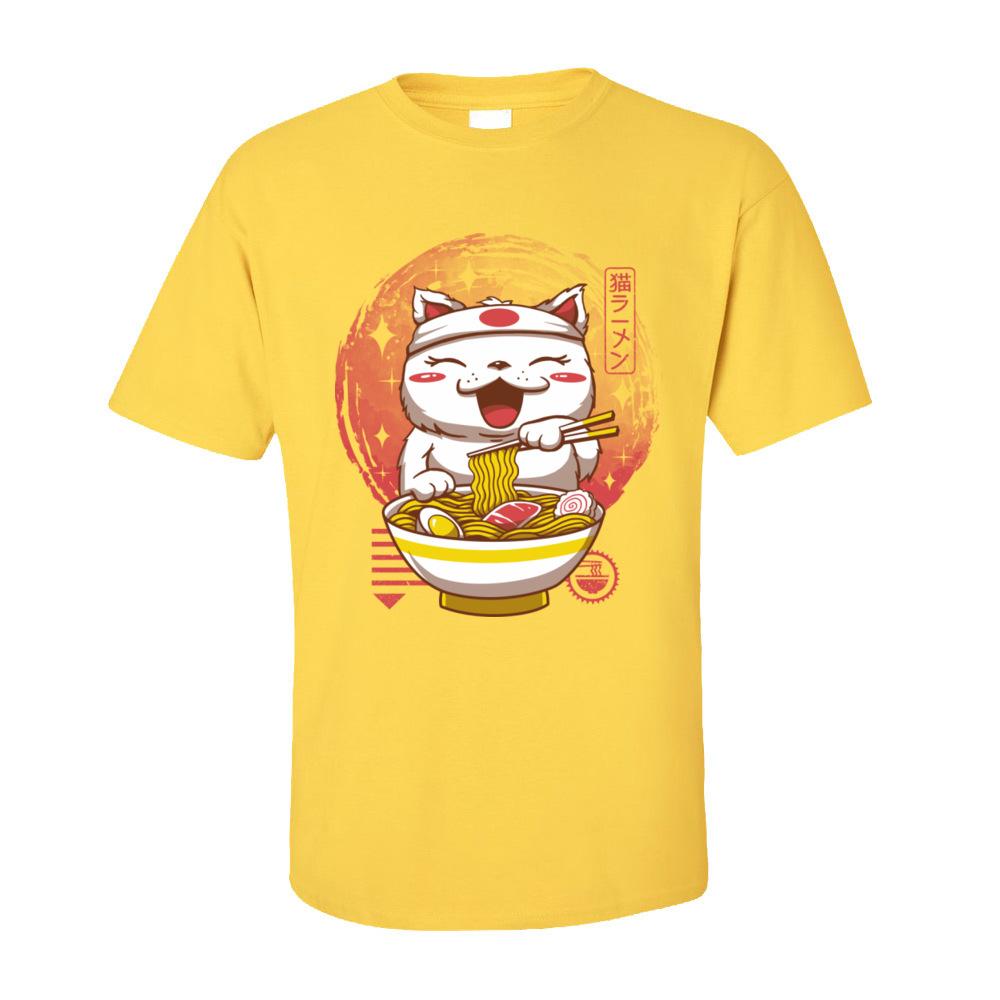Neko Ramen Tops  Tees Adult Kawaii Cartoon Tshirt Men Graphic Cat Noodle Lover 100 Cotton Short Sleeve T Shirt