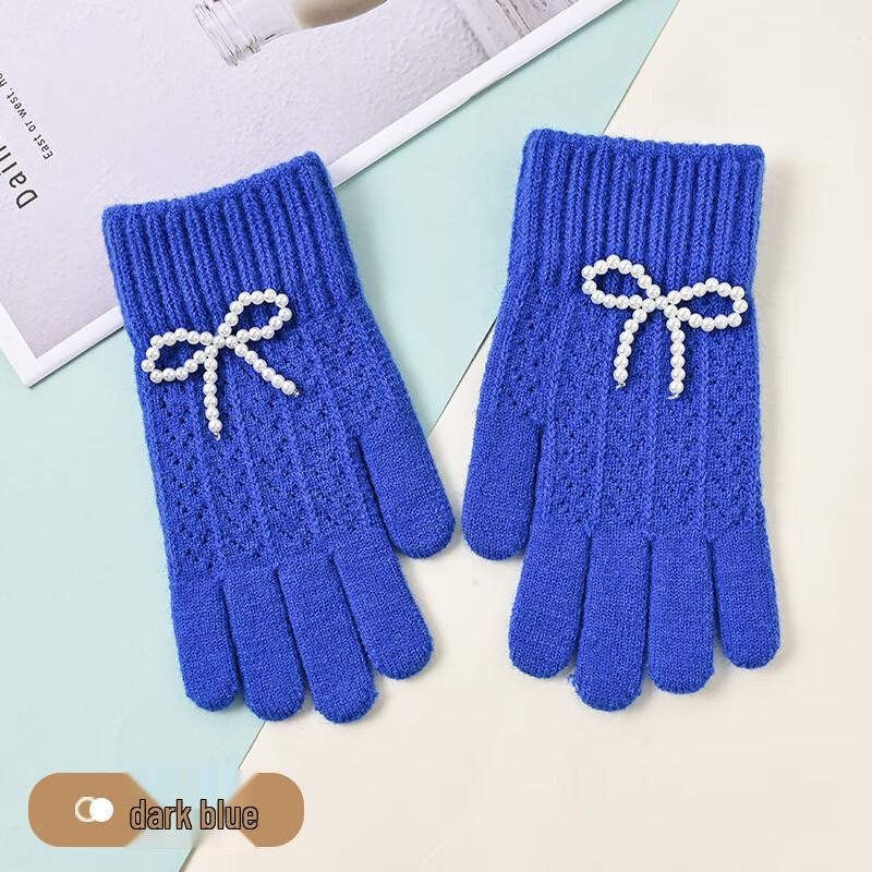 Women's Winter Knit Bow Pearl Gloves