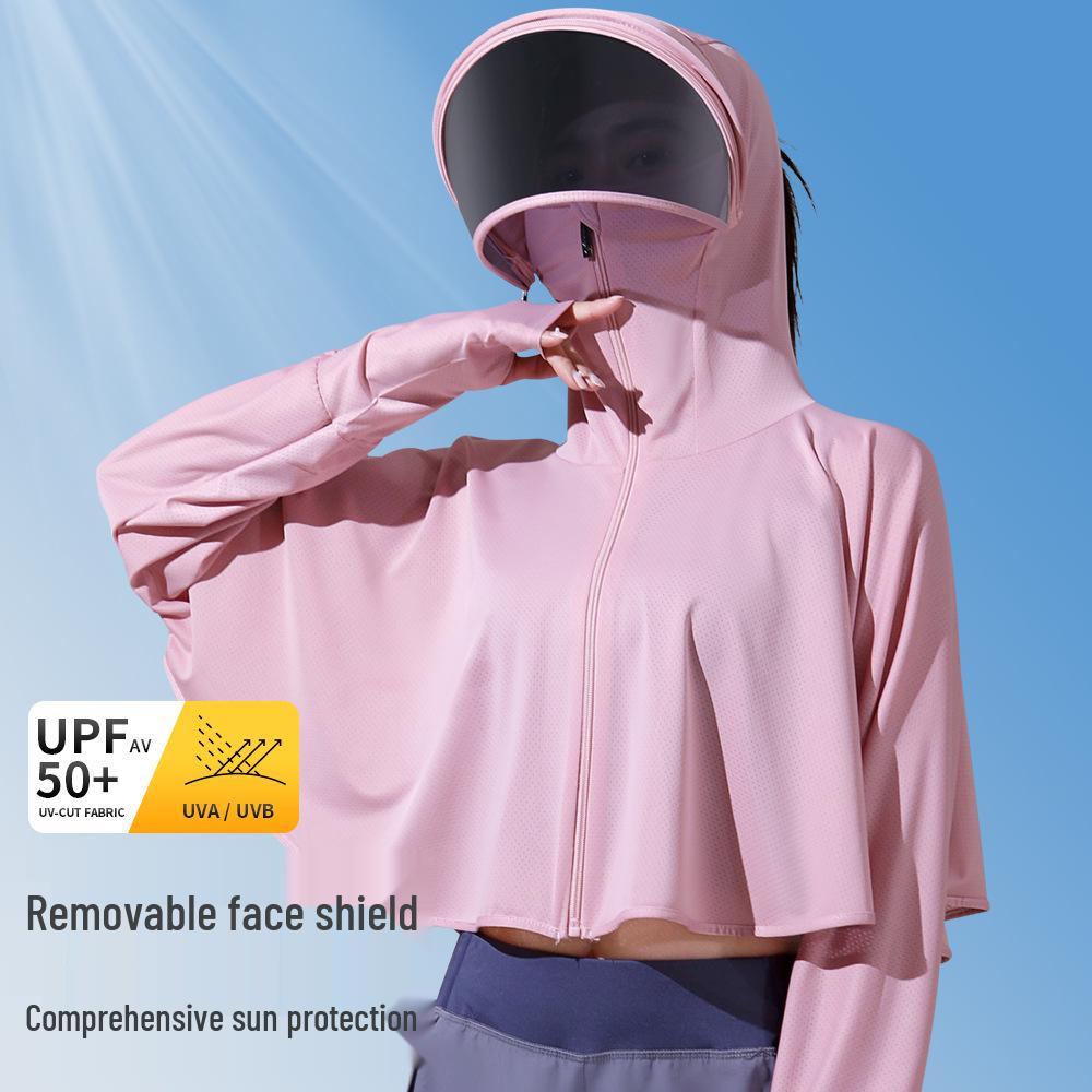 Women's Summer Ice Silk Sun Protection Clothing Set: Breathable Anti-UV Cycling Face Mask & Full Face Neck Guard.
