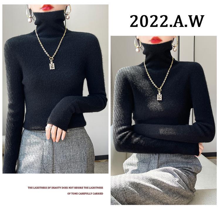 Autumn/Winter Slim-Fit Mock Neck Knit Sweater – Versatile Women's Base Layer