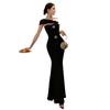 Pure Desire One-word Shoulder Tube Top Dress Long Dress Women's Summer Mesh Stitching Waist Thin Fishtail Dress