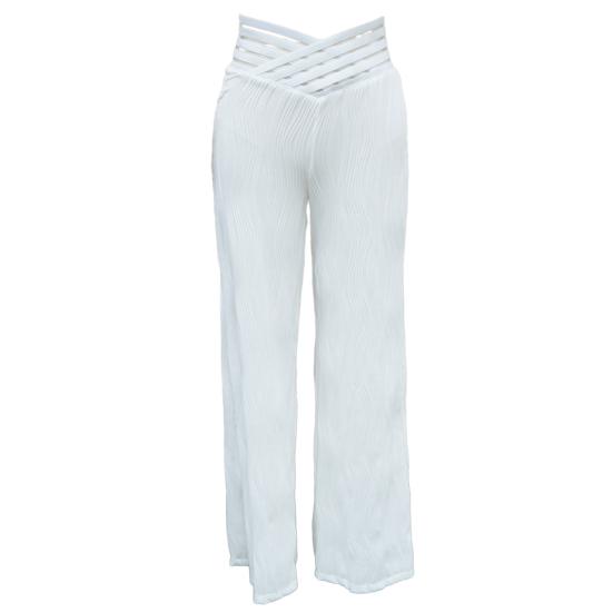 Calças Flare Plus Size para Mulheres V Crossover Cintura Alta Calças Boca de Sino Casuais Boho Jacquard