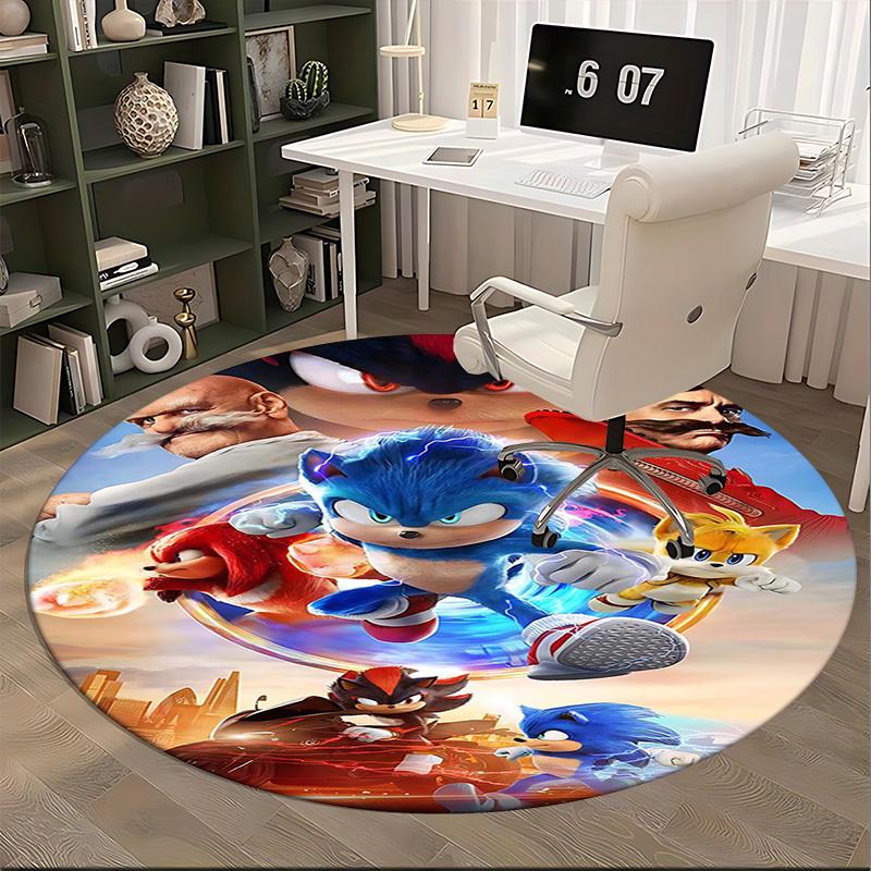 1pc Sonic the Hedgehog Anime Cartoon Design Round Carpet - Office Chair Mat, Non-Slip Rug for Home Decor, Living Room, Bedroom, Game Room, Dormitory,