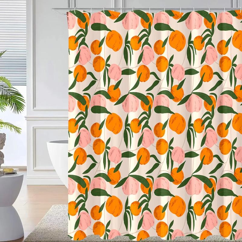 

Waterproof Fruits Peach Pattern Multi-Colored Shower Curtain With Hooks Bathroom Shower Curtain Decoration For Privacy W60H190(CM)-1 Pcs