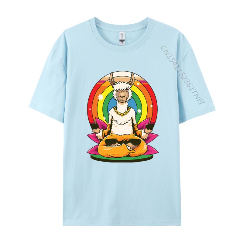 Llama Yoga Llamaste Animal Yogi Pose Tshirts Retro Style Tshirt Premium Cotton Design New Tops Tees Discount Tops  Tees