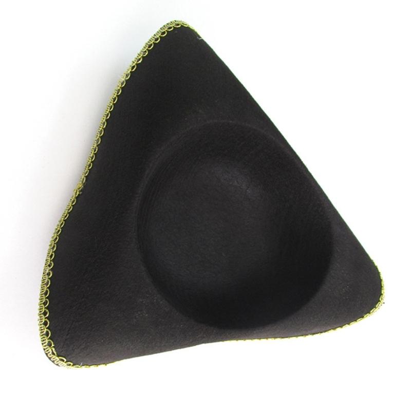 Soft Black Tricorn Hat Party Accessory Elegant Black Dress-up Theme Party Pirate