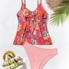 Women's Slimming Printed Tankini Set with Tummy-Covering Sling Top and Solid Triangle Bottoms