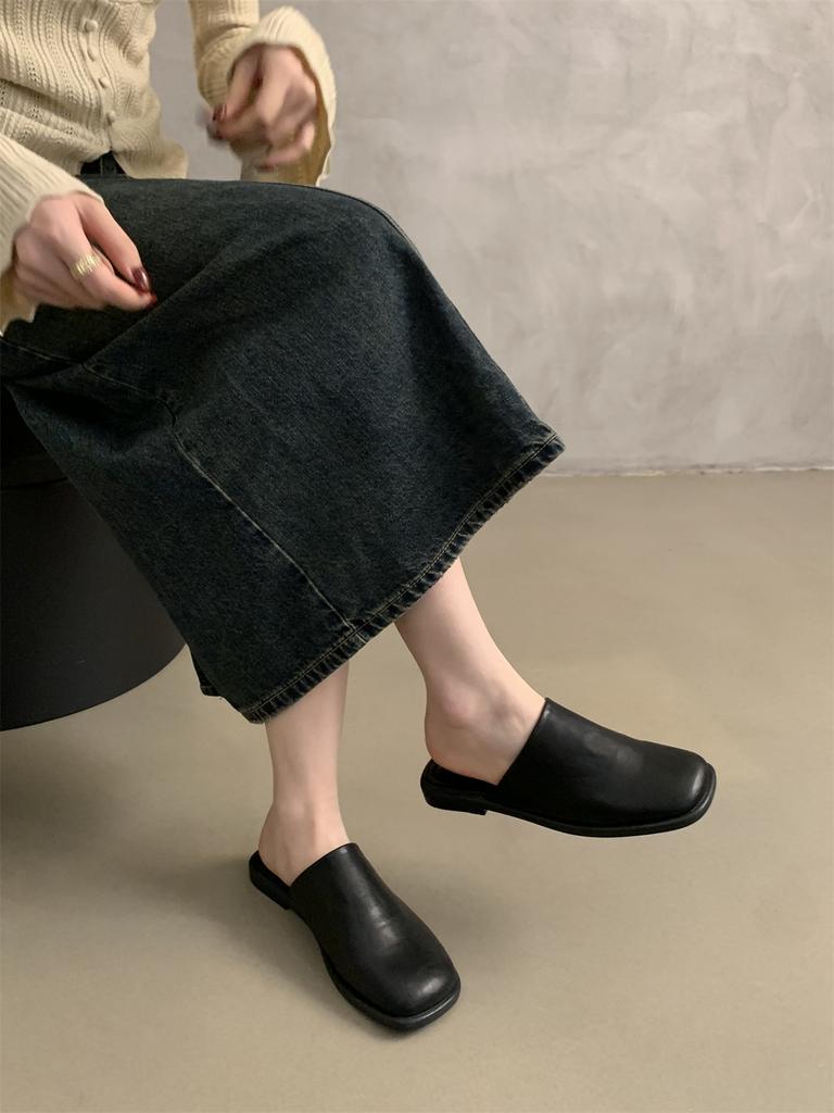 Fashion 2024 Summer Women Shoes Mules Shoes for Women Square Toe Slippers Women Chunky Heel Cover Toe Slippers Shoes Zapatos De Mujer