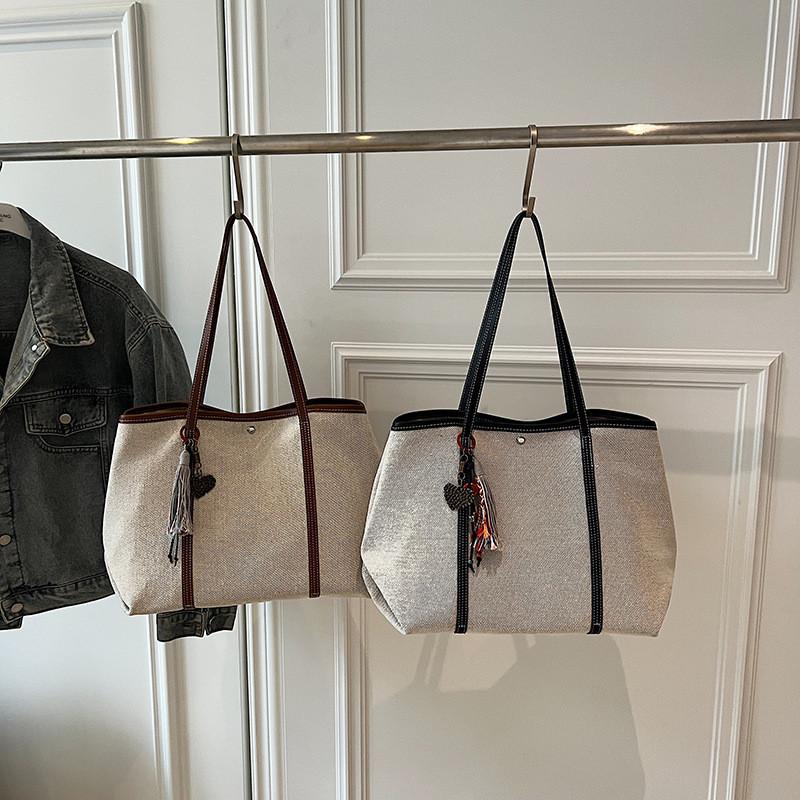 Simple Pu Spliced Bag With Double Shoulder Straps For Office And Shopping