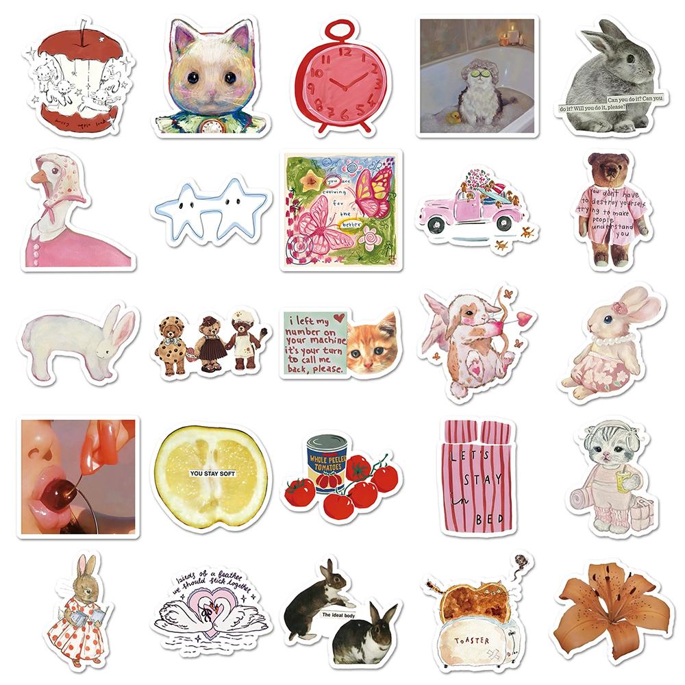 10/30/50pcs Retro Cute Animals Pattern Stickers Aesthetic Graffiti Decals DIY Scrapbooking Phone Suitcase Cartoon Sticker Decor